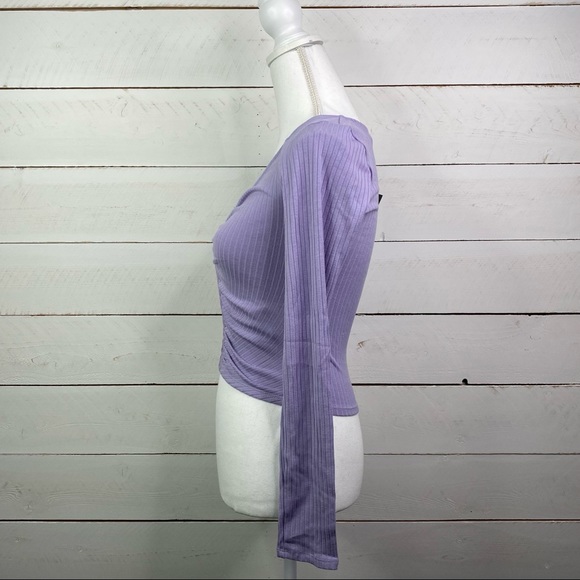FOREVER 21 Lavender Purple Long Sleeve Knit Hook Eye Front Crop Top Size Small - Picture 5 of 14